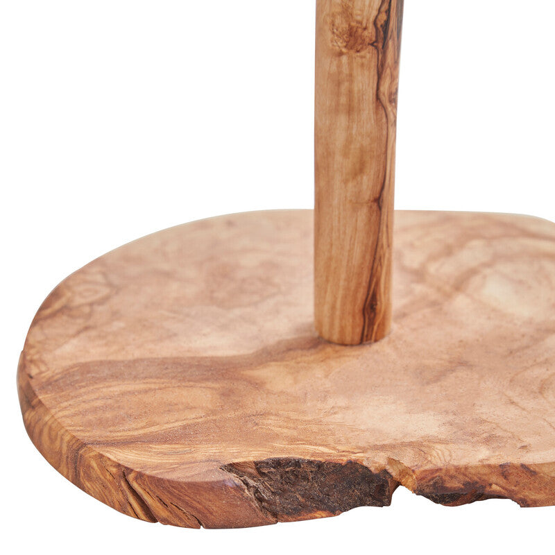 Natural olive wood kitchen roll holder kora olive wood stand with rustic base and smooth vertical post