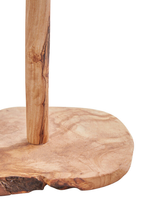 Natural olive wood kitchen roll holder with rustic design and visible grain patterns kora olive wood style