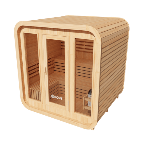 KOVE Cube Sauna 3–4 Person Outdoor Sauna – Premium Spruce Wood, 6kW Harvia Heater, Modern Cube Design