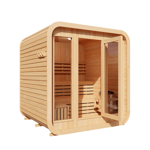 KOVE Cube Sauna 3–4 Person Outdoor Sauna – Premium Spruce Wood, 6kW Harvia Heater, Modern Cube Design