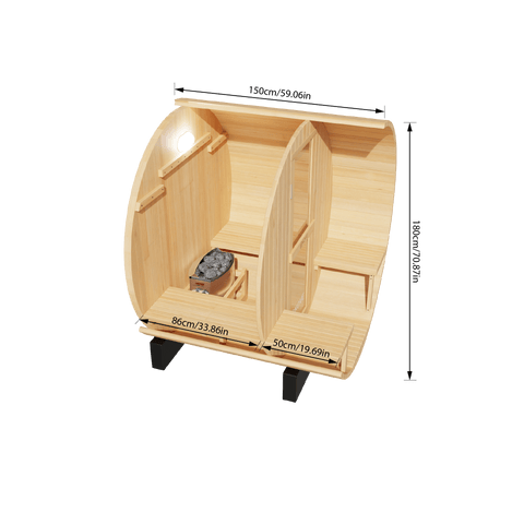 KOVE Outdoor Barrel Sauna – 1–2 Person Garden Sauna with 4.5kW Harvia Electric Heater