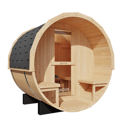 KOVE Outdoor Barrel Sauna – 1–2 Person Garden Sauna with 4.5kW Harvia Electric Heater
