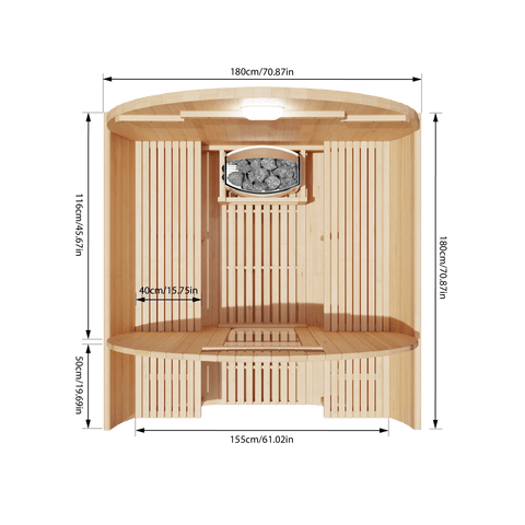 KOVE Outdoor Barrel Sauna – 3–4 Person Garden Sauna with 6kW Harvia Electric Heater
