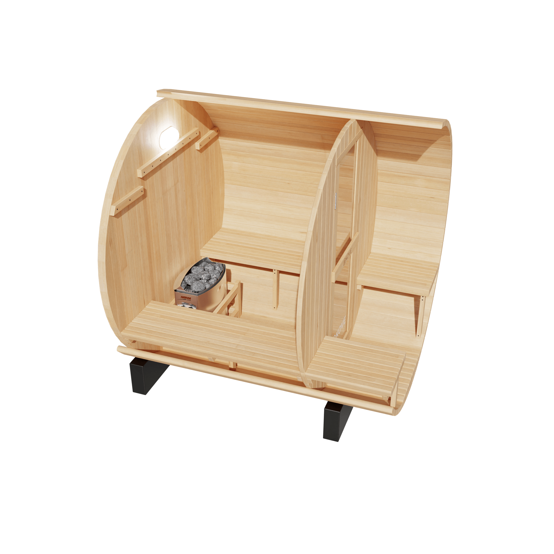 KOVE Outdoor Barrel Sauna – 3–4 Person Garden Sauna with 6kW Harvia Electric Heater