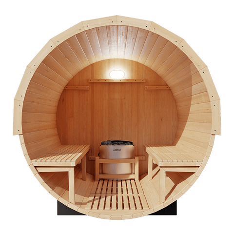 KOVE Outdoor Barrel Sauna – 3–4 Person Garden Sauna with 6kW Harvia Electric Heater