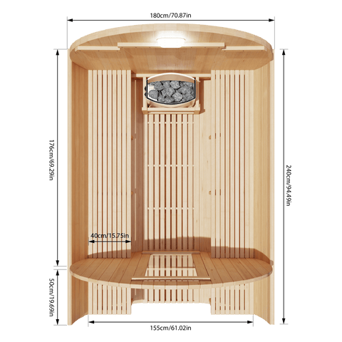 KOVE Outdoor Barrel Sauna – 5–6 Person Garden Sauna with 6kW Harvia Electric Heater