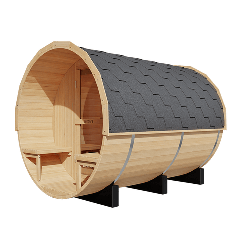 KOVE Outdoor Barrel Sauna – 5–6 Person Garden Sauna with 6kW Harvia Electric Heater
