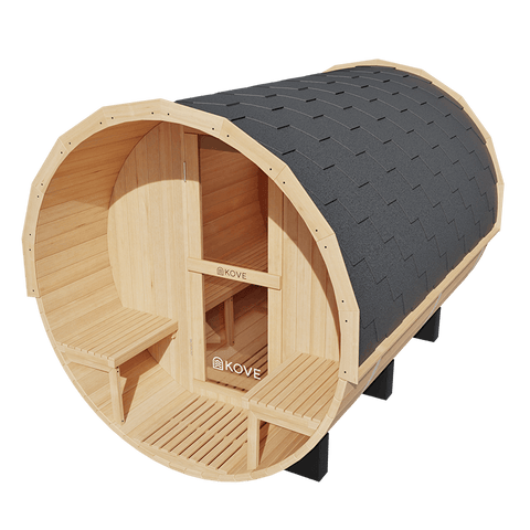 KOVE Outdoor Barrel Sauna – 5–6 Person Garden Sauna with 6kW Harvia Electric Heater