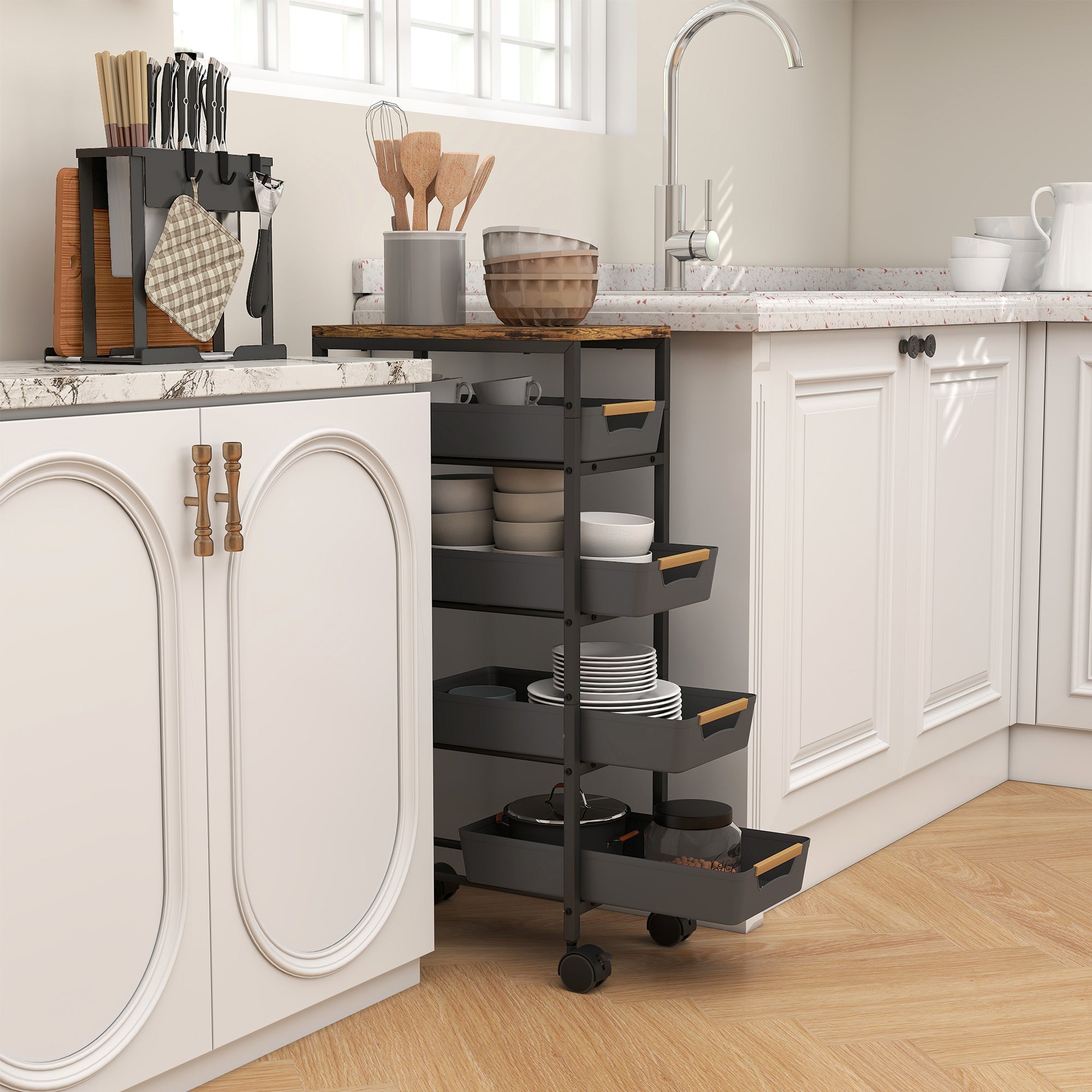 HOMCOM 5-Tier Storage Trolley on Wheels - Black