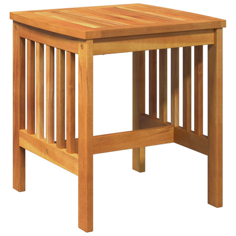 Light brown kron acacia wood side table with slatted top and vertical spindles perfect for solid acacia wood outdoor dining set