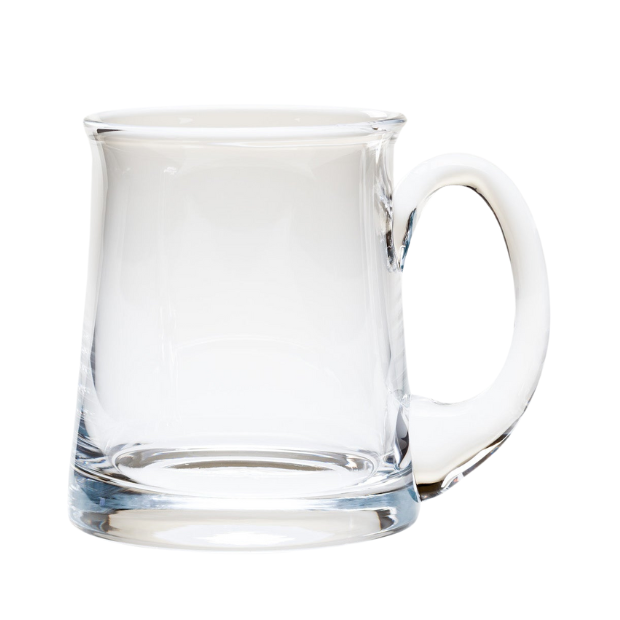 Clear glass krosno aleman tankard with sturdy handle and flared rim perfect as a tradewinds beer tankard