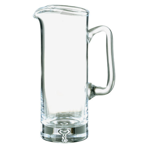 Clear glass krosno water jug with curved handle spout and sturdy base perfect for serving water at home
