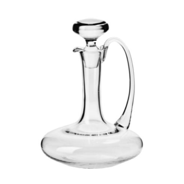 Clear glass krosno wine carafe with curved handle and stopper for controlled pouring 1ltr handmade wine carafe