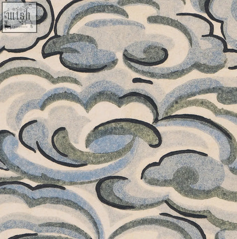 Kumo Clouds Sky wallpaper with stylized blue and gray clouds printed on ethically sourced materials using digital printing
