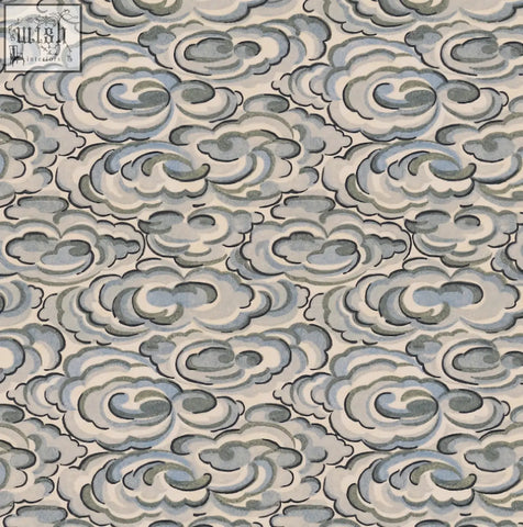 Gray and white stylized cloud pattern fabric wallpaper made with ethically sourced materials and digital printing
