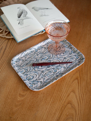 Rectangular kumo clouds tray with a blue and white cloud pattern perfect for serving or decor