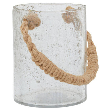 Clear glass lantern with frosted finish and natural beige rope handle kuta natural rope medium lantern