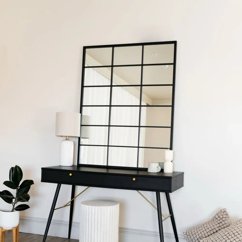 Kyō - Black Metal Rectangle Lattice Window Mirror - 120cm x 95cm - Mirror