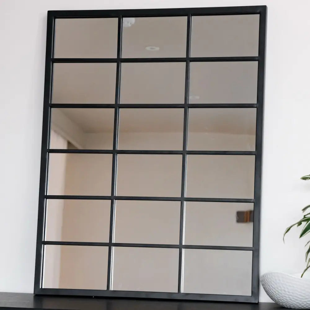 Kyō - Black Metal Rectangle Lattice Window Mirror - 90cm x 70cm - Mirror