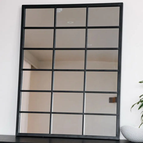 Kyō - Black Metal Rectangle Lattice Window Mirror - 90cm x 70cm - Mirror