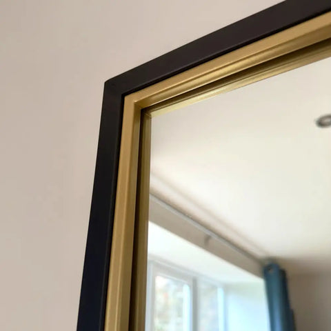 Kyō - Full Length Black and Gold Metal Rectangle Lattice Grid Mirror - 180cm x 105cm. - Mirror