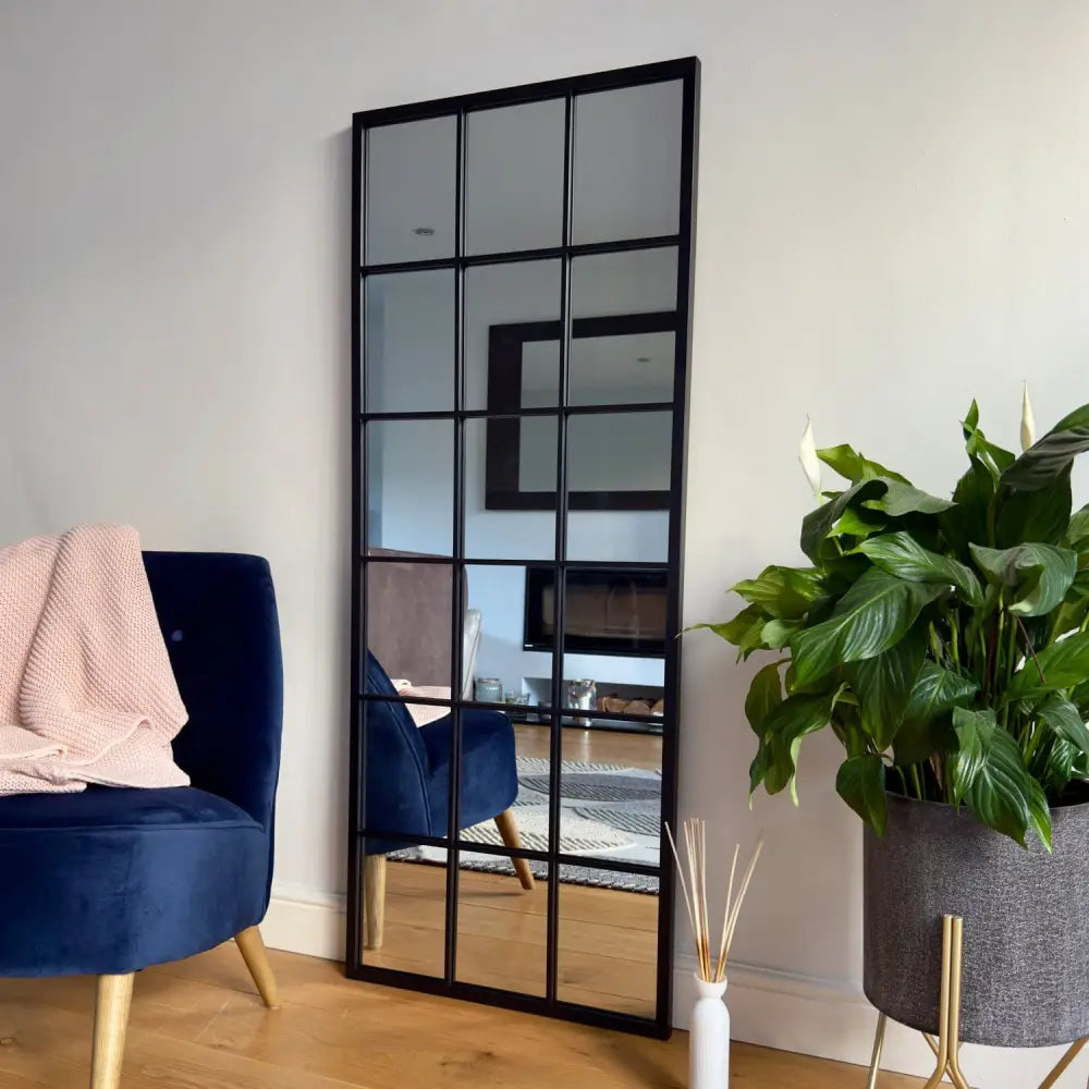 Kyō - Full Length Black Metal Rectangle Lattice Grid Mirror - 150cm x 60cm. - Mirror