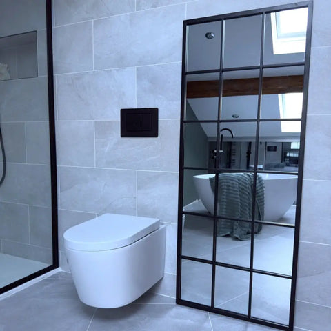 Kyō - Full Length Black Metal Rectangle Lattice Grid Mirror - 150cm x 60cm. - Mirror