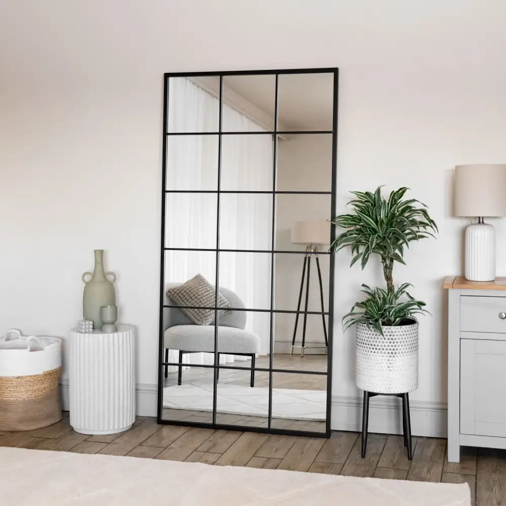 Kyō - Full Length Black Metal Rectangle Lattice Window Mirror - 180cm x 90cm - Mirror