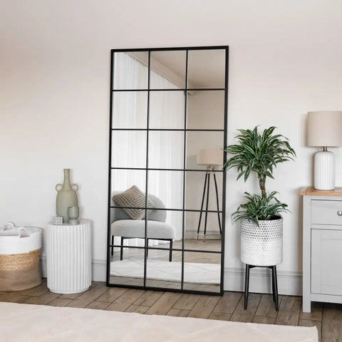 Kyō - Full Length Black Metal Rectangle Lattice Window Mirror - 180cm x 90cm - Mirror