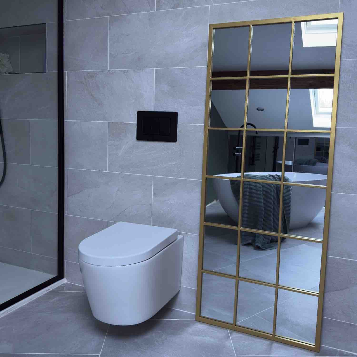 Kyō - Full Length Gold Metal Rectangle Lattice Grid Mirror - 150cm x 60cm