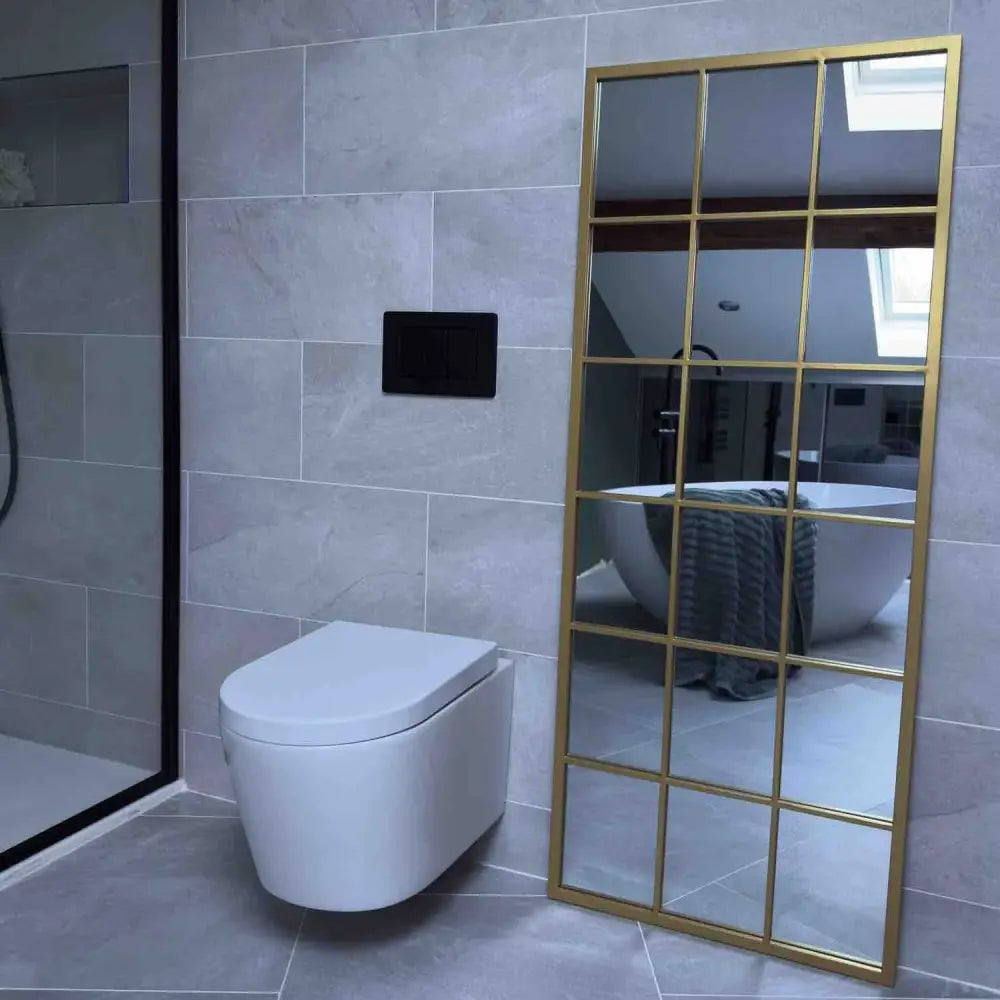 Kyō - Full Length Gold Metal Rectangle Lattice Grid Mirror - 150cm x 60cm - Mirror