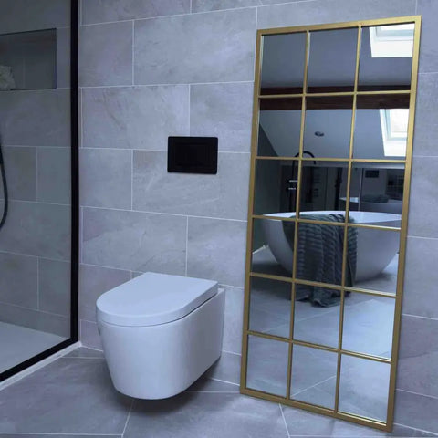 Kyō - Full Length Gold Metal Rectangle Lattice Grid Mirror - 150cm x 60cm - Mirror