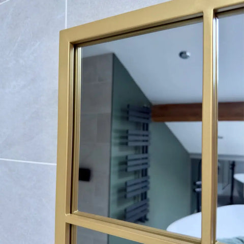 Kyō - Full Length Gold Metal Rectangle Lattice Grid Mirror - 150cm x 60cm - Mirror