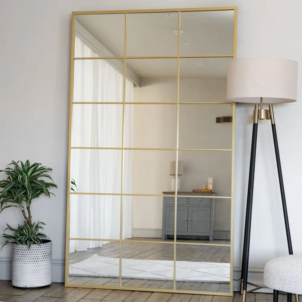 Kyō - Full Length Gold Metal Rectangle Lattice Grid Mirror - 180cm x 105cm - Mirror