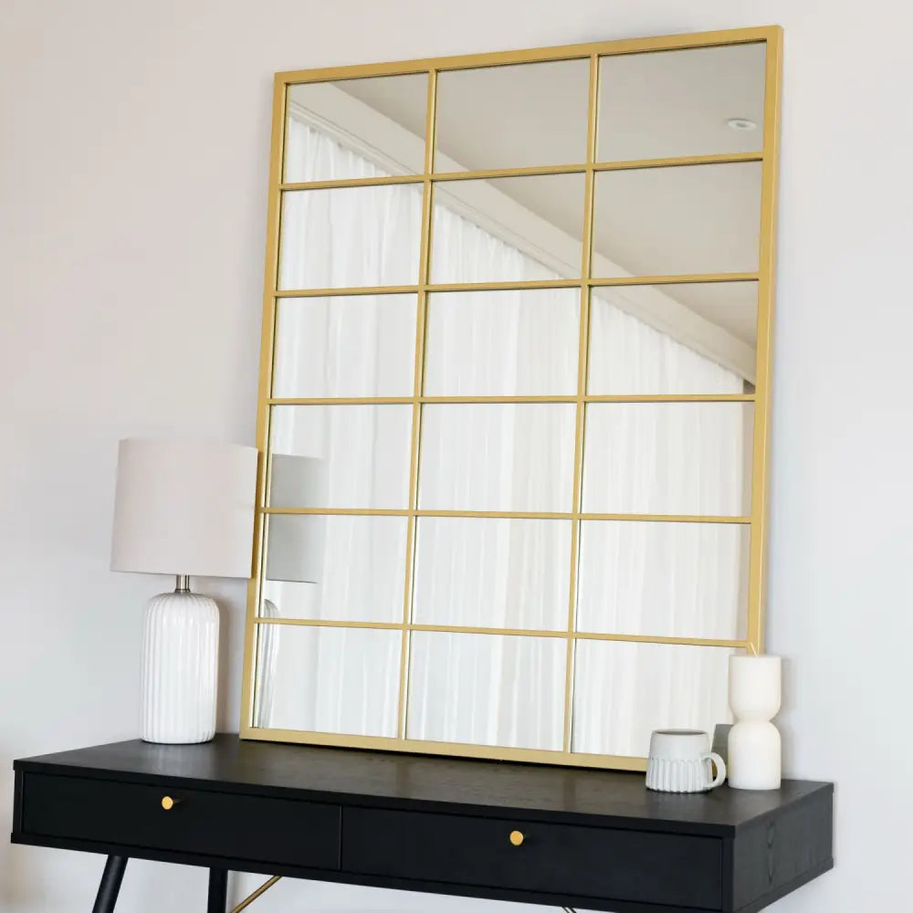 Kyō - Gold Metal Rectangle Lattice Grid Mirror - 120cm x 95cm - Mirror