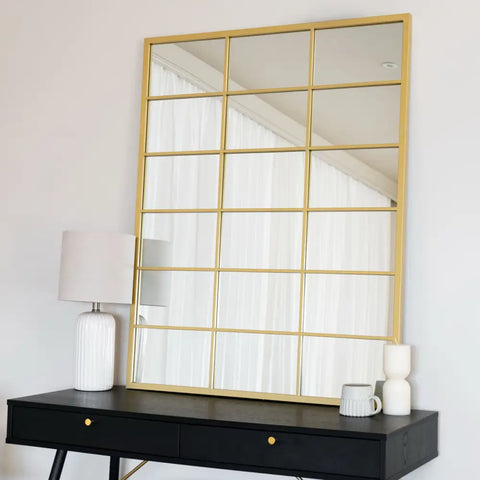 Kyō - Gold Metal Rectangle Lattice Grid Mirror - 120cm x 95cm - Mirror