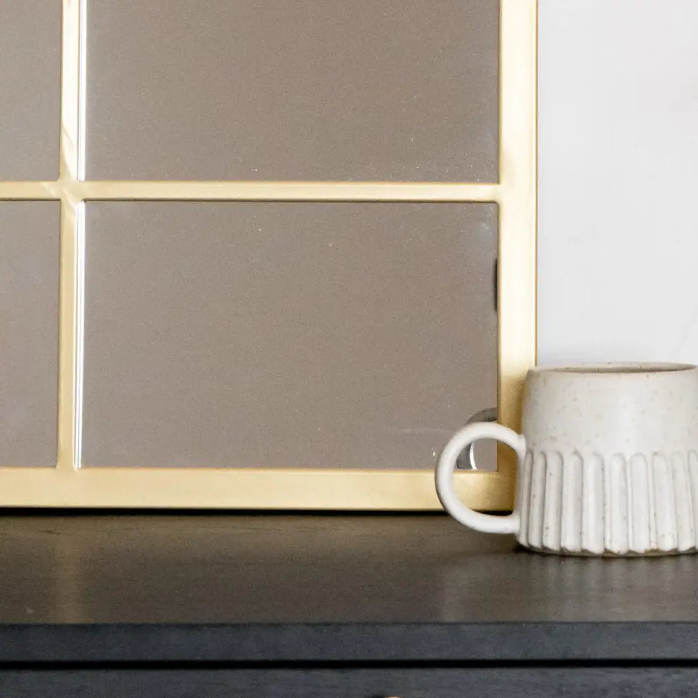 Kyō - Gold Metal Rectangle Lattice Window Mirror - 90cm x 70cm - Mirror
