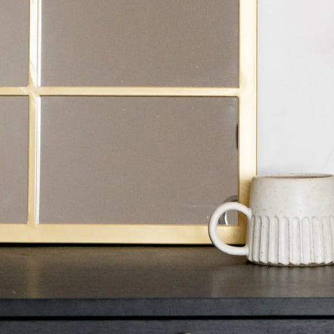 Kyō - Gold Metal Rectangle Lattice Window Mirror - 90cm x 70cm - Mirror