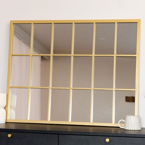 Kyō - Gold Metal Rectangle Lattice Window Mirror - 90cm x 70cm