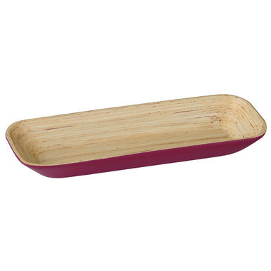 Rectangular kyoto raspberry large bamboo tray with vibrant magenta exterior and natural wood interior bamboo tray