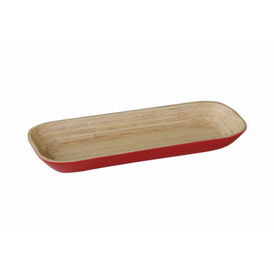 Kyoto red small serving tray made of spun bamboo with red edges and natural wood grain interior