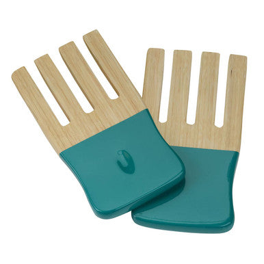 Kyoto turquoise salad hand servers in teal and light wood with a smooth glossy finish perfect as salad hand servers