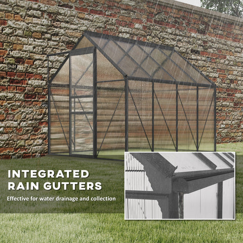 Outsunny 190 x 253 cm Walk-In Polycarbonate Greenhouse - Dark Grey