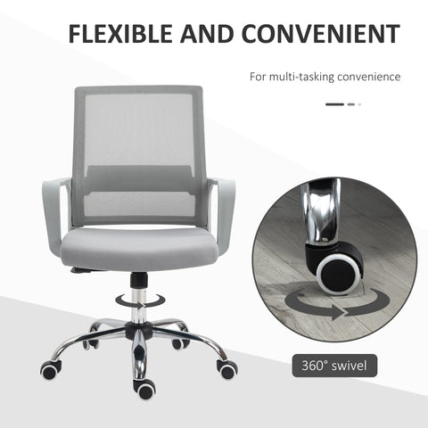 Vinsetto Ergonomic Desk Chair Mesh Office Chair with Adjustable Height Armrest and 360\'c2\'b0 Swivel Castor Wheels Grey