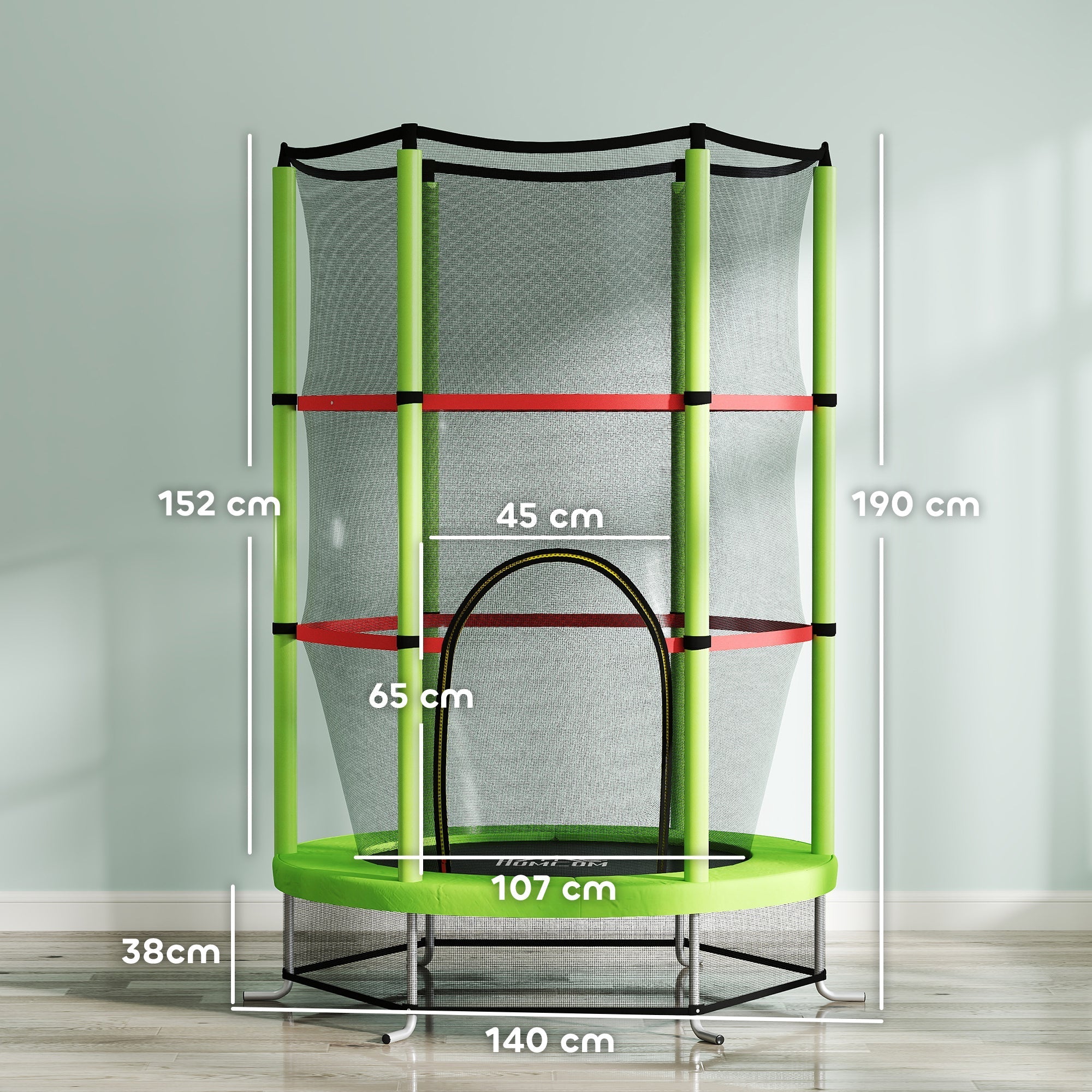 HOMCOM Kids Trampoline, with Enclosure Net, Steel Frame, for Ages 3-6 Years - Green