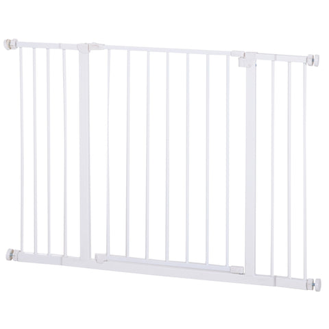 PawHut Dog Gate Pet Safety Gate Stair Barrier Pressure Fit Adjustable 76-82/86-97/101-107 cm, White
