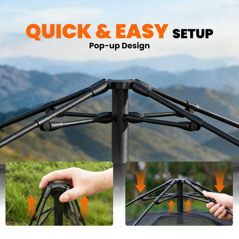 Outsunny Pop Up Tent 3000mm Waterproof Camping Tents with Mesh Windows 2-3 People Khaki