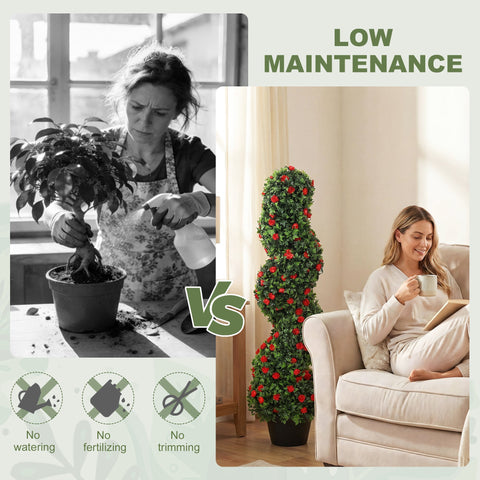 HOMCOM Artificial Rose Spiral Topiary Tree Set of 2, Indoor Outdoor Fake Plants with 630 Leaves, 90cm