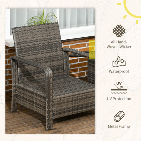 Outsunny 3 Pieces Rattan Bistro Set, Wicker Garden Furniture Set with Storage  Coffee Table and Chairs, Thickened Cushions for Outdoor, Patio, Balcony, Grey