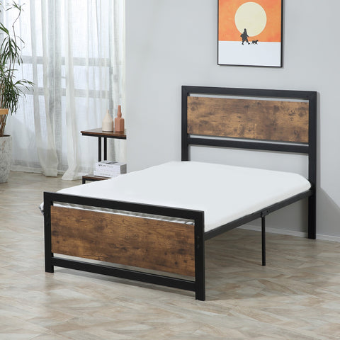 HOMCOM Single Size Metal Bed Frame with Headboard & Footboard, Strong Slat Support Solid Bedstead Base w/ Underbed Storage Space, Bedroom Furniture For Adults